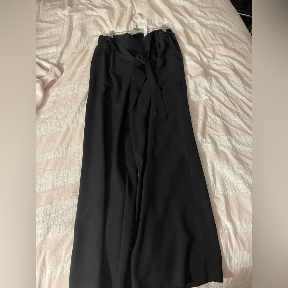 Black Lululemon wide leg dress pants with tie detail